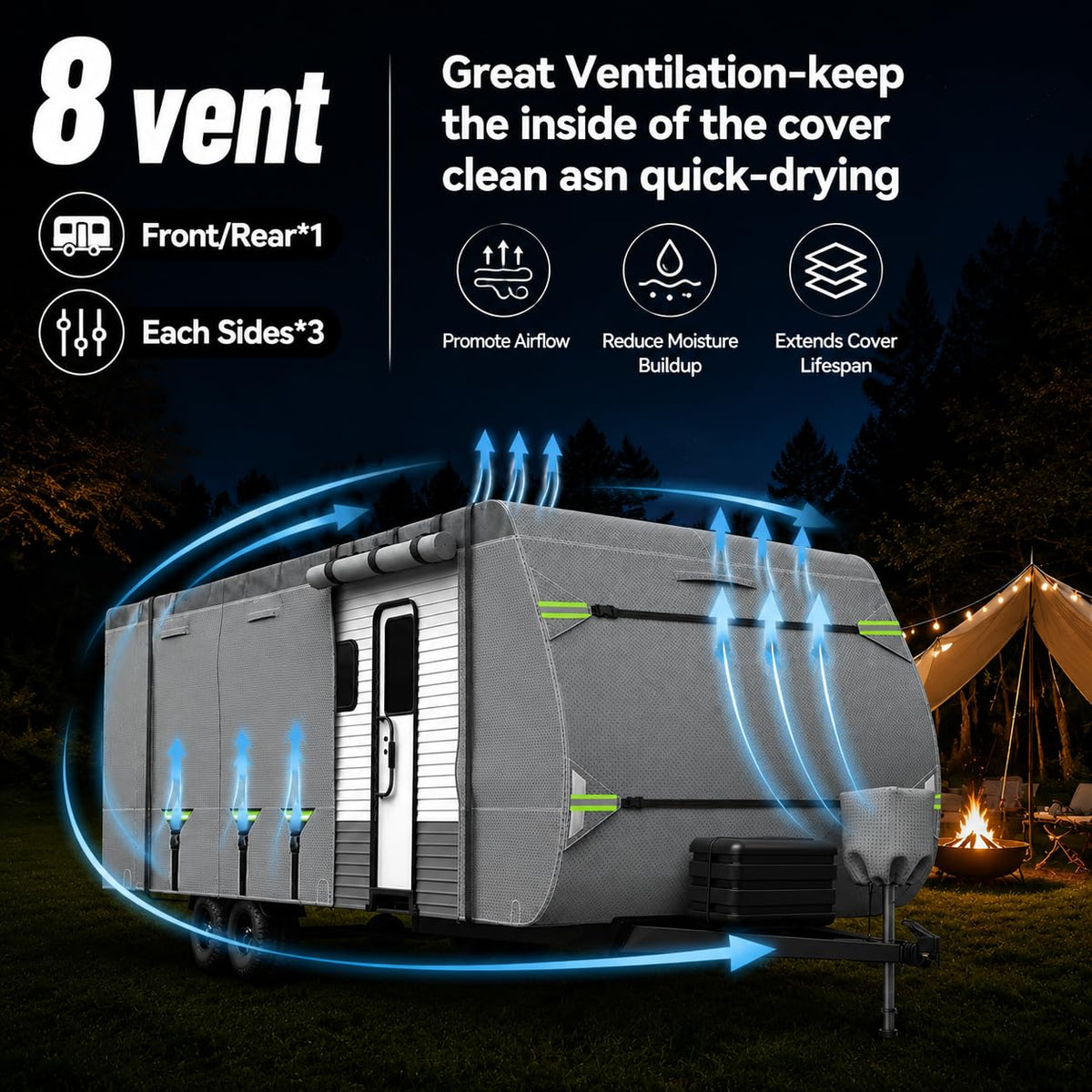 8 Layers 27'-30' Windproof Waterproof Rip-Stop RV Cover R5457