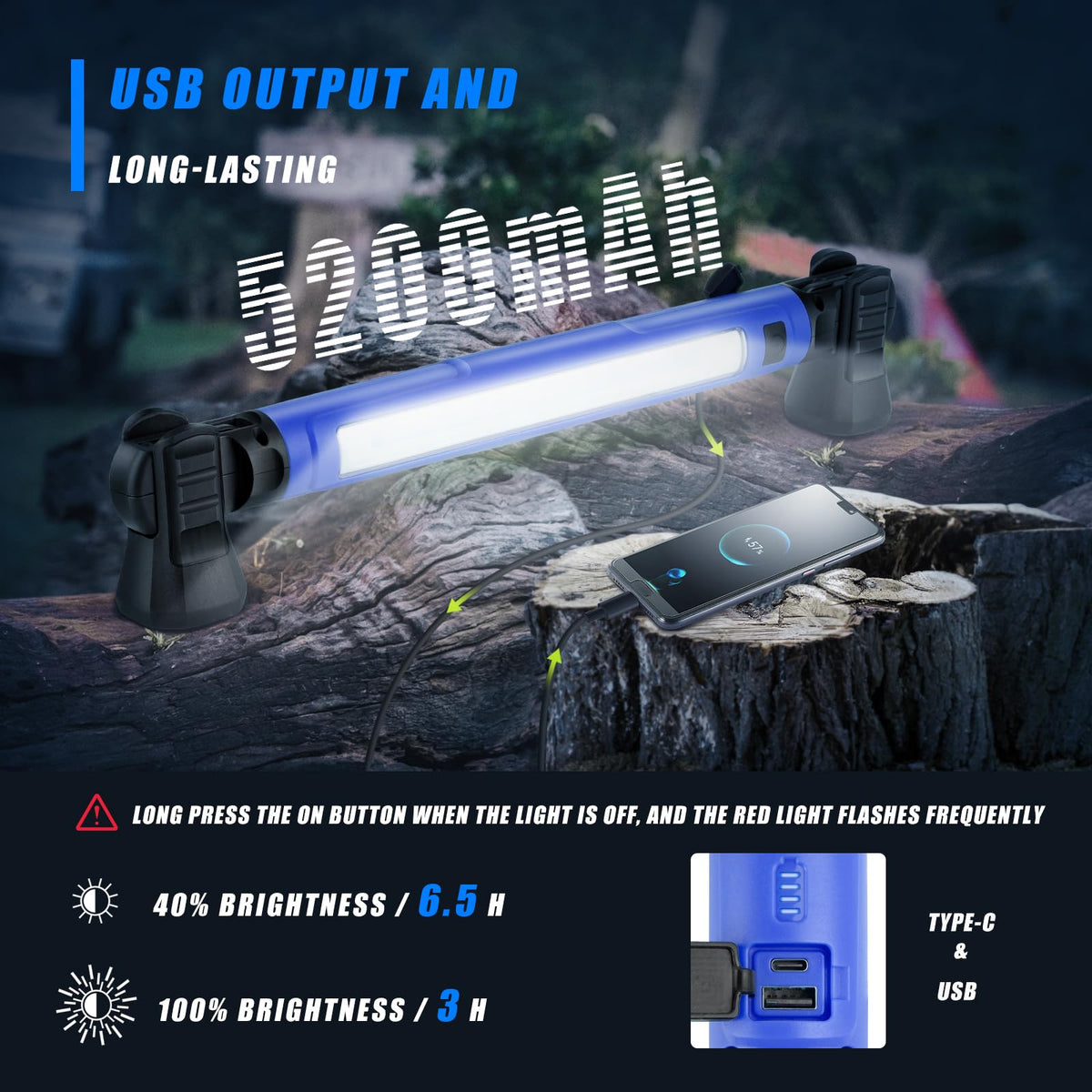 3000LM 5200mAh Rechargeable Magnetic IP54 Waterproof Cordless LED Work Light H521899