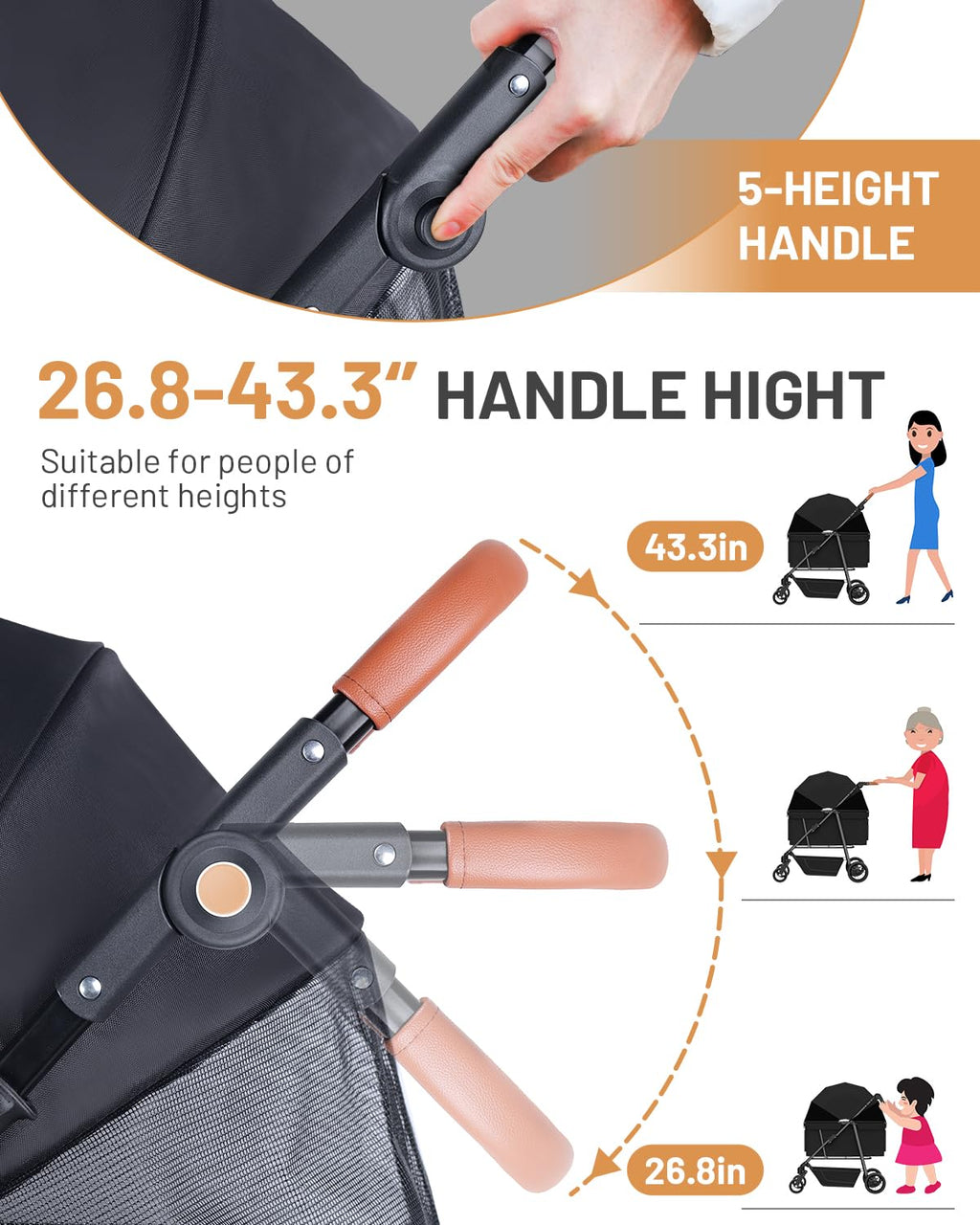 Foldable Ventilated Dog Stroller with Canopy B781