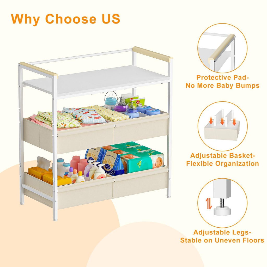 White Baby Changing Table with Storage W48765