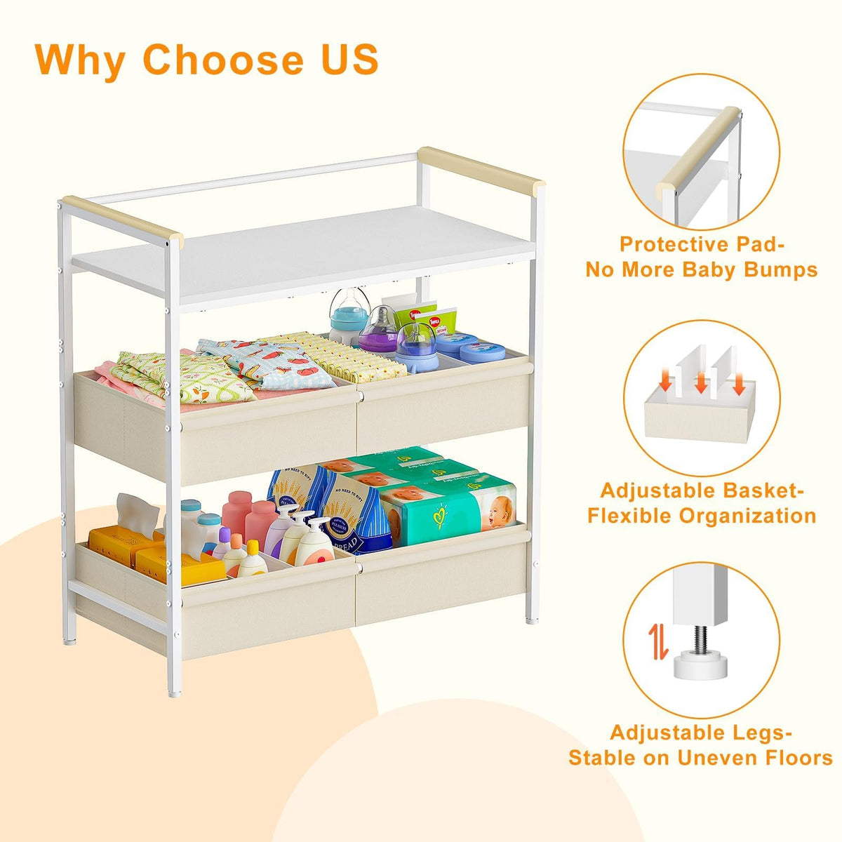 White Baby Changing Table with Storage W48765