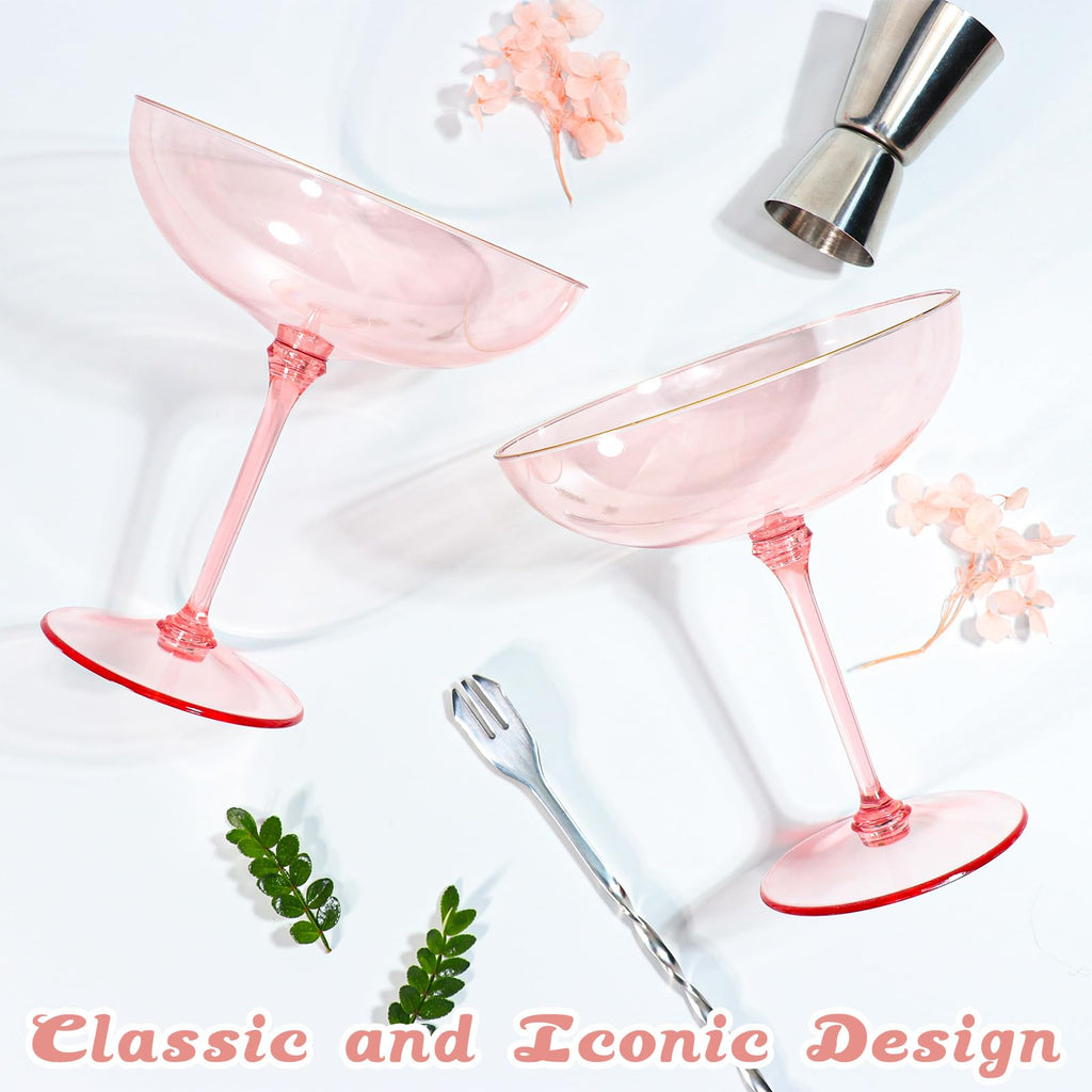 9oz Pink Plastic Martini Glasses Set K19735