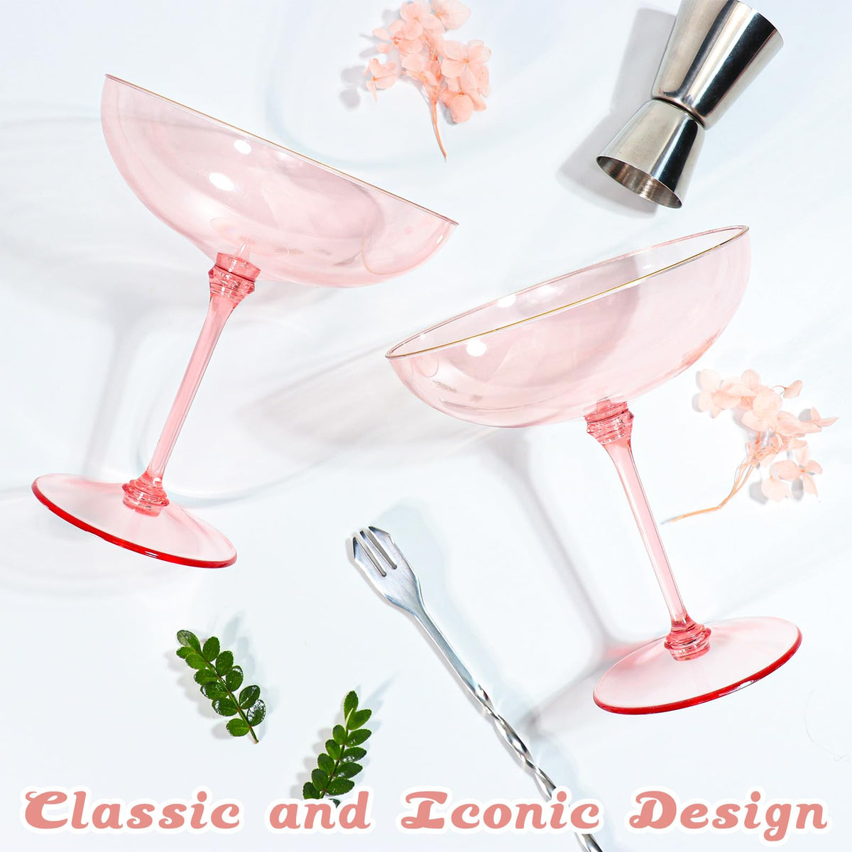9oz Pink Plastic Martini Glasses Set K19735