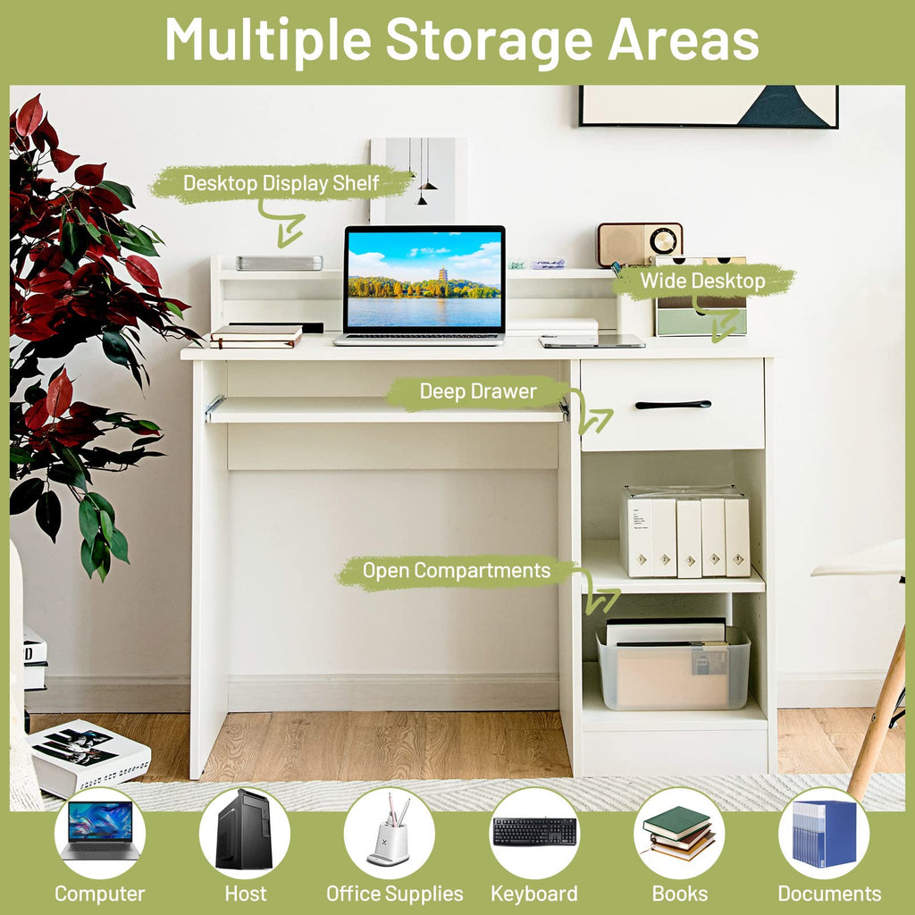 White Desk with Drawer and Keyboard Tray N86290