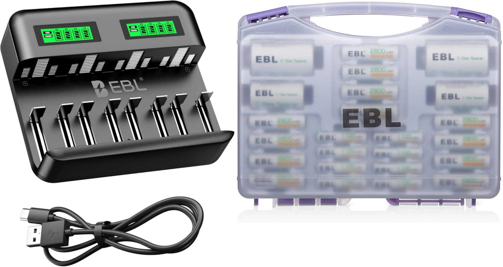8 Bay LCD Battery Charger with 12 AA and 8 AAA Batteries C905