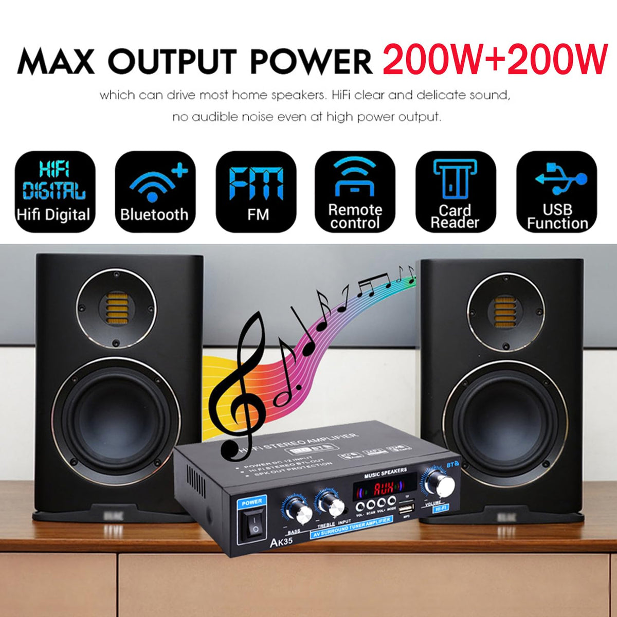 Bluetooth 5.0 200W 2.0 Channel Mini Stereo Amplifier P39862