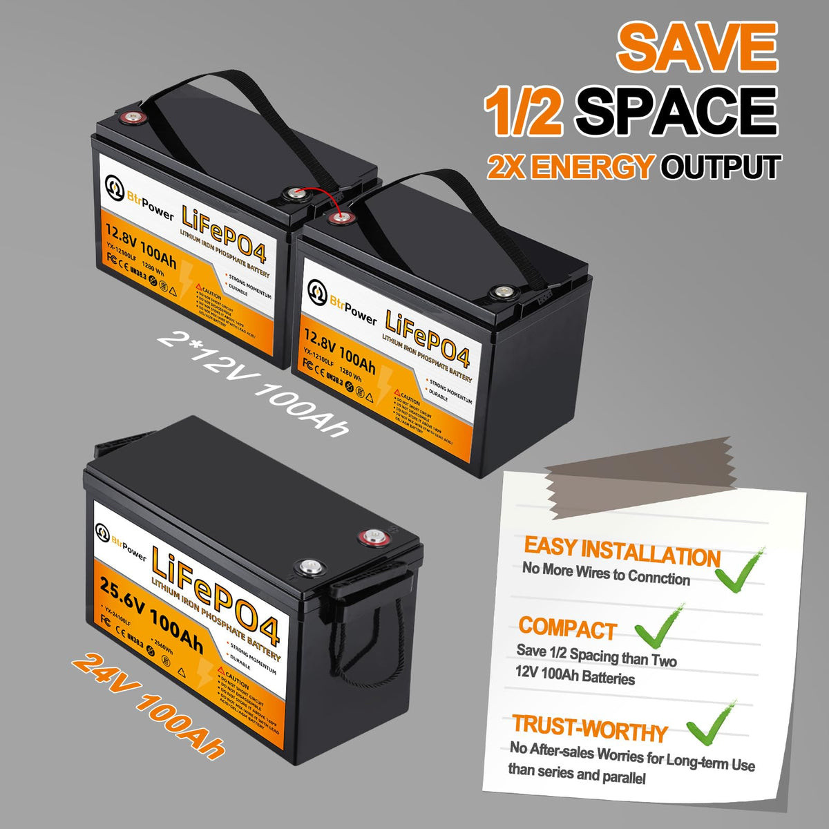 24V 100Ah Deep Cycle LiFePO4 Battery C323358