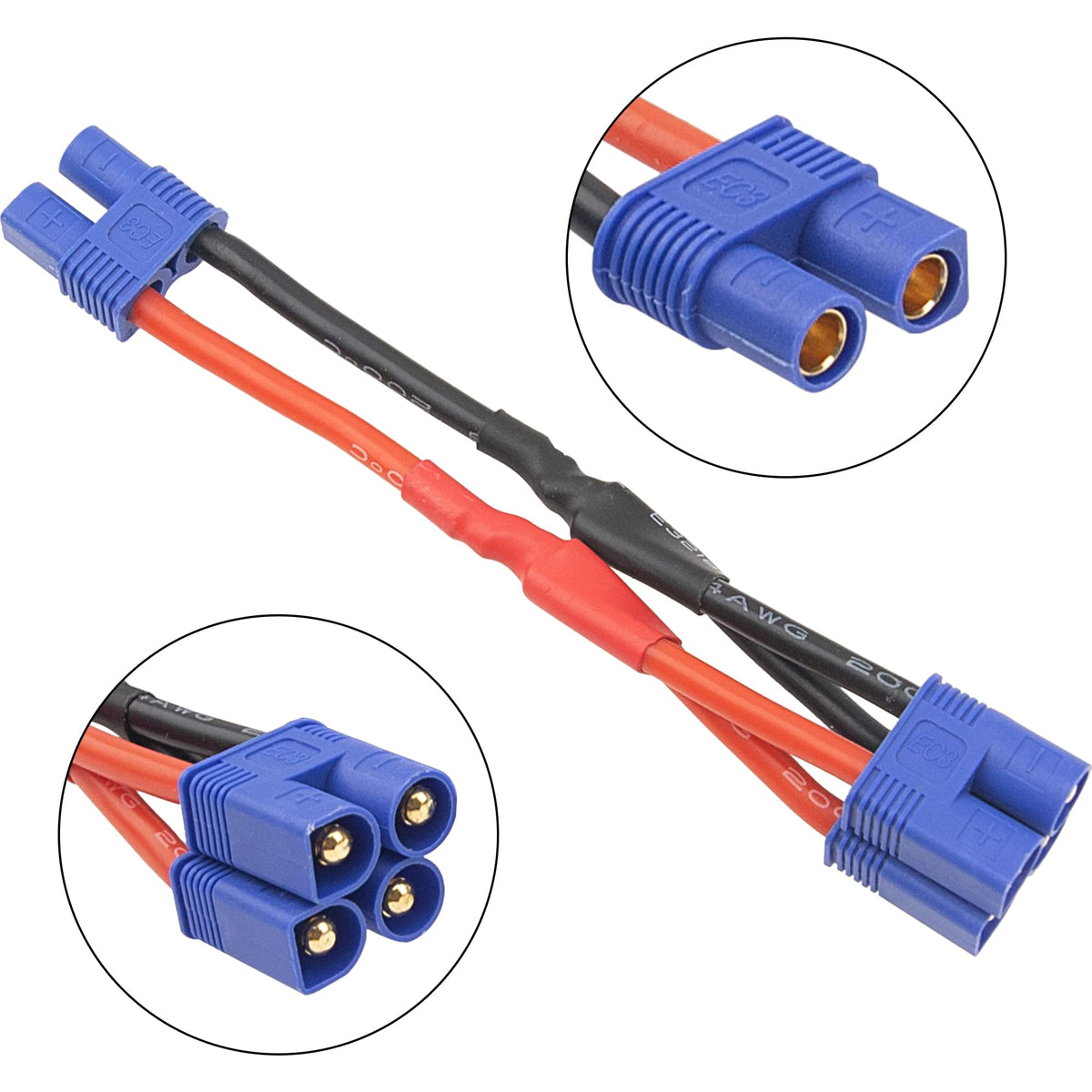 3Pcs 14AWG Silicone Y Splitter Cable Adapter 1 Female to 2 Male I862187