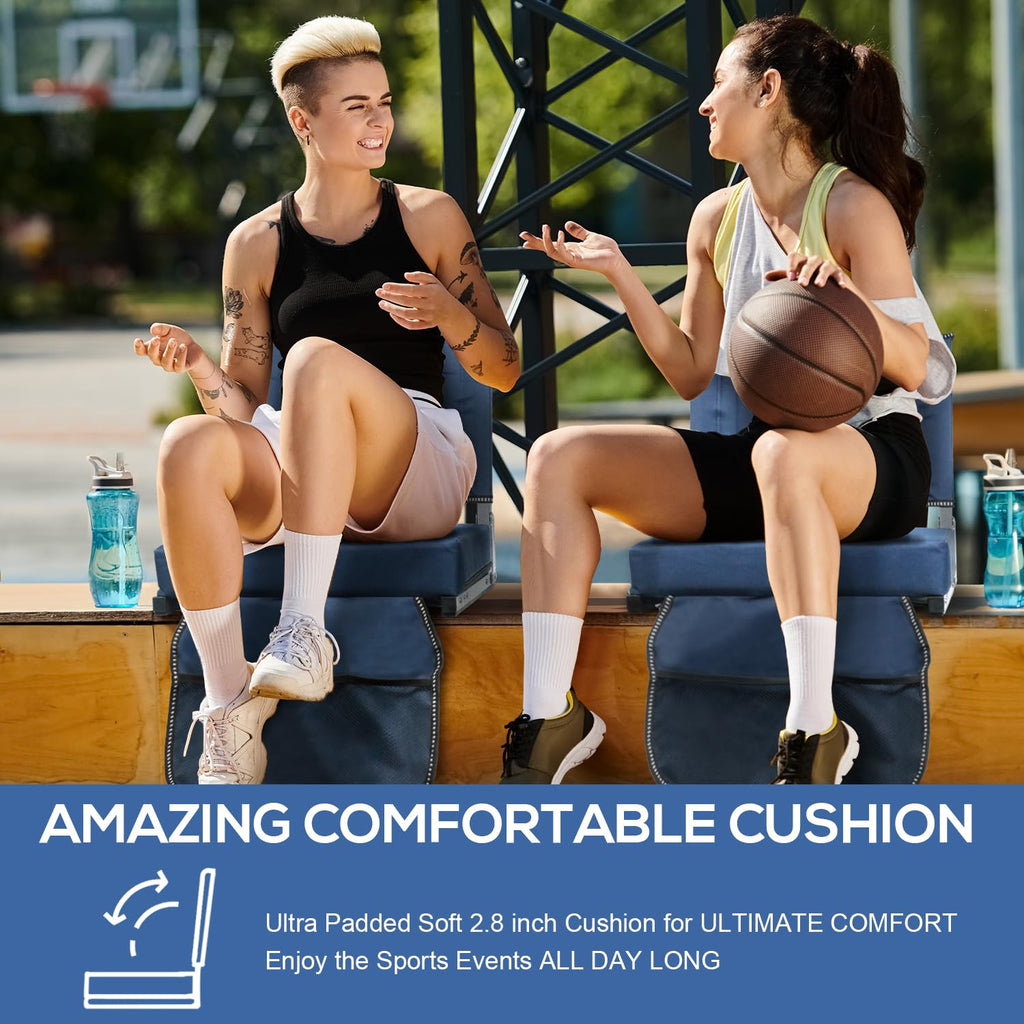 Portable Folding Stadium Seats with Back Support and Cushion, Navy, 2Pack C477188