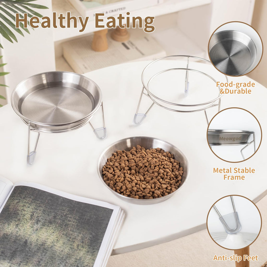 6.7" Elevated Stainless Steel Cat Bowls with Anti-Slip Stand W310