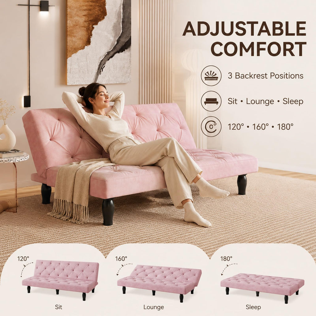 Pink Velvet Futon Sofa Bed P755