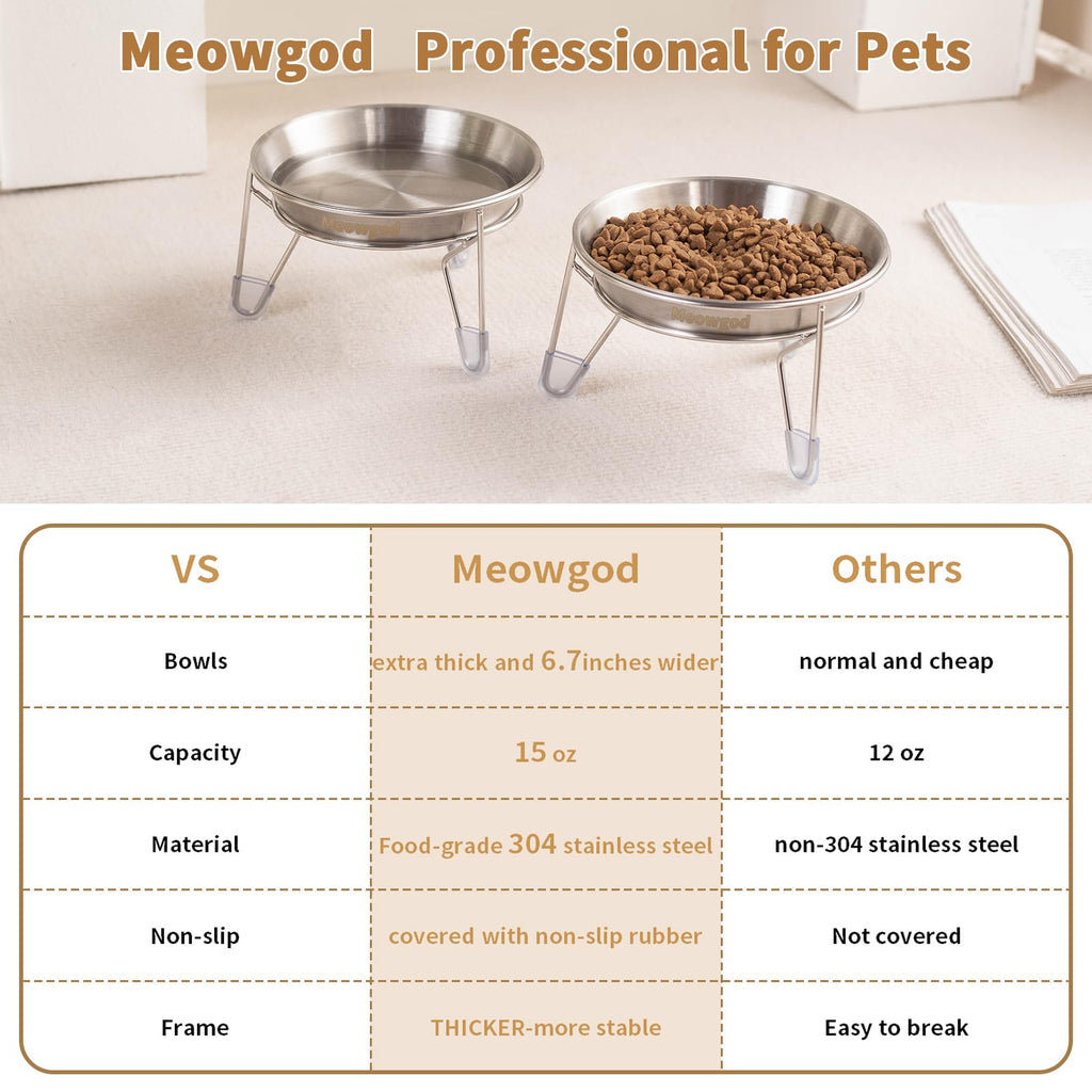 6.7" Elevated Stainless Steel Cat Bowls with Anti-Slip Stand W310