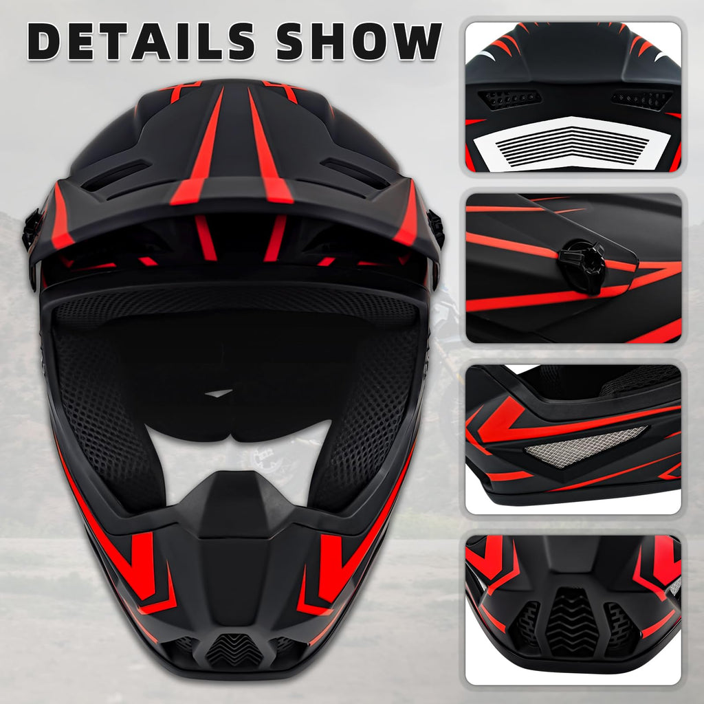 Youth Motorcross Helmet, Kids Dirt Bike Helmets-DOT Approved (Red, X-Large) I63522