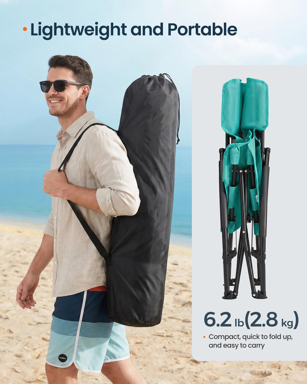 Portable Folding Camping Chair with Cup Holder, Set of 2, Green L190