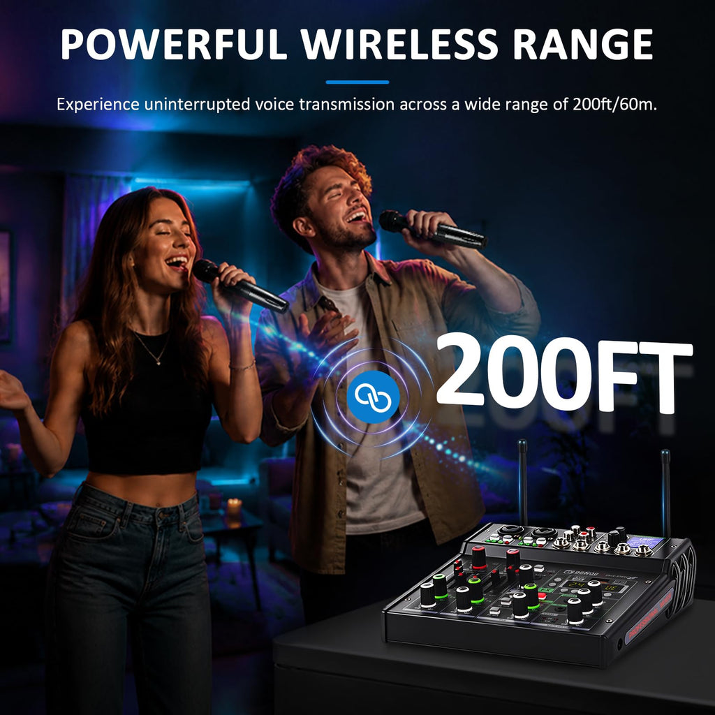 4 Channel Karaoke Mixer with 2 Wireless Microphones Q3222