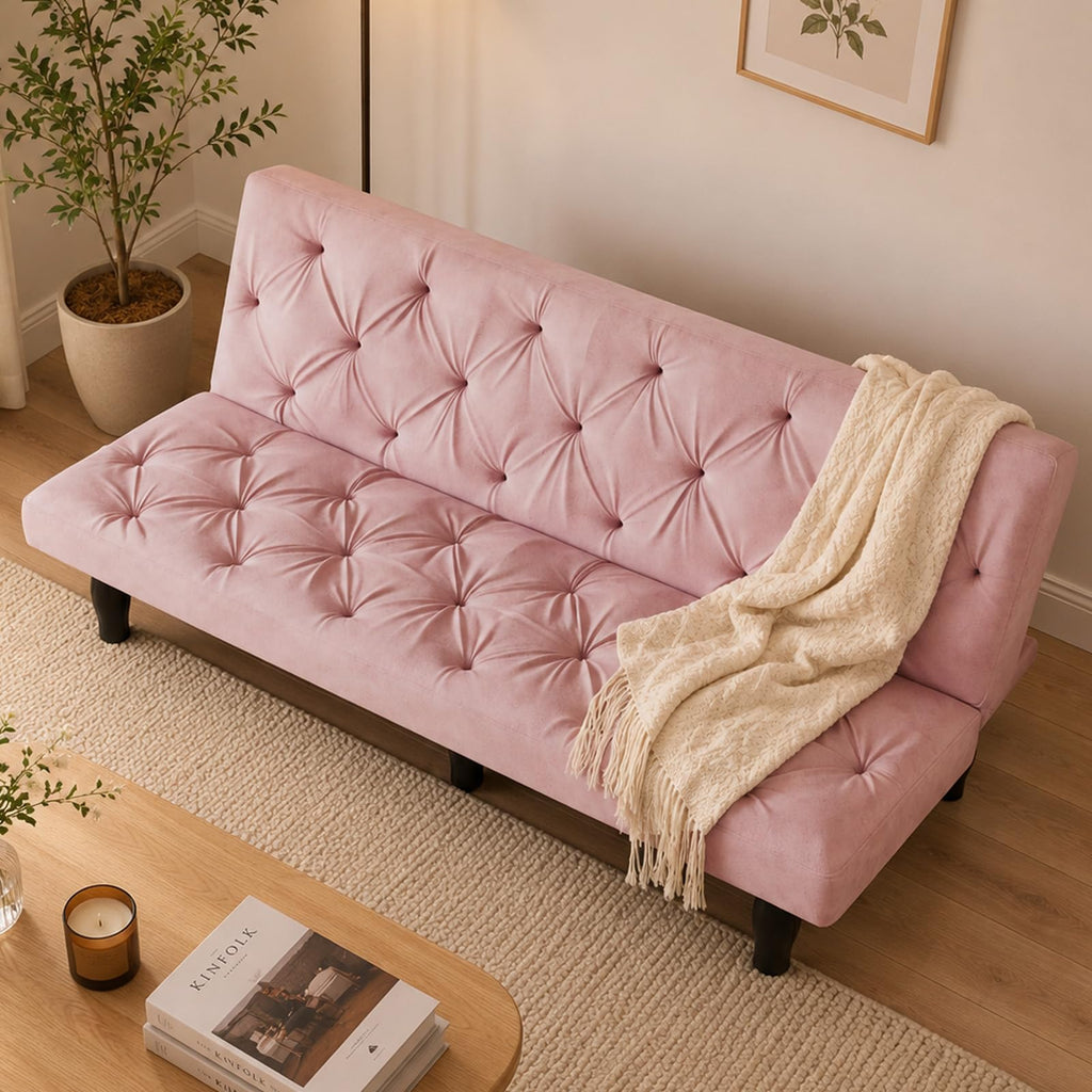 Pink Velvet Futon Sofa Bed P755