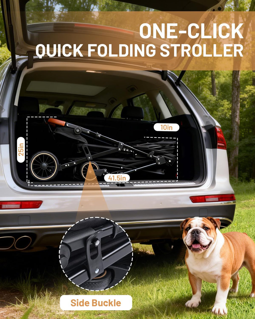 Foldable Ventilated Dog Stroller with Canopy B781