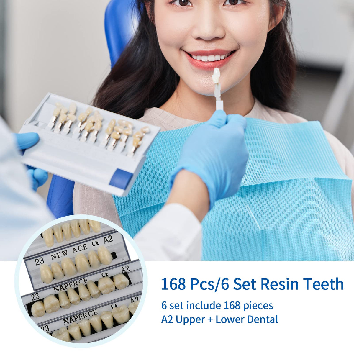 168 Pieces Acrylic Resin Denture Teeth 6 Sets 23 Shade A2 Upper + Lower L45497