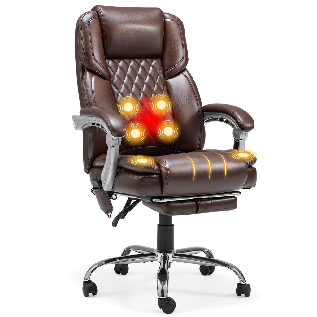 Brown Heated Massage Office Chair with Footrest Q75597
