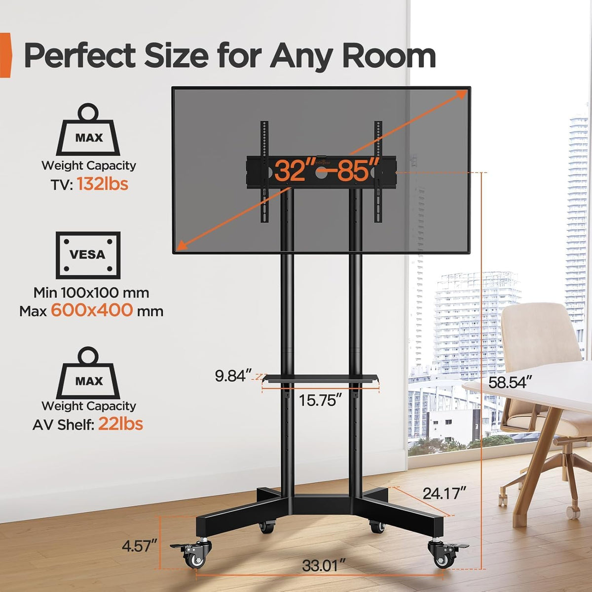 Rolling TV Stand for 32-85 Inch Screens O8108