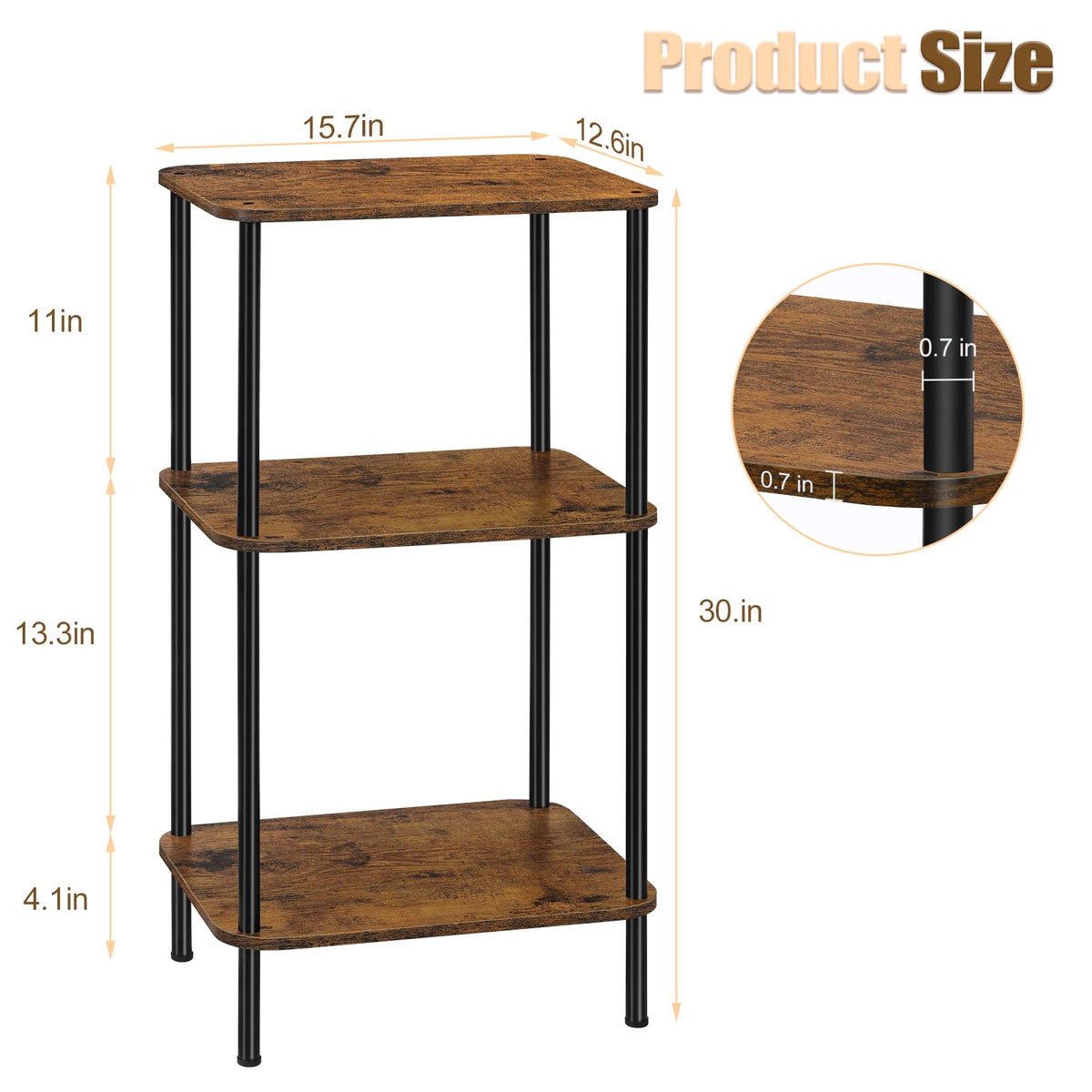 3 Tier Rustic Brown End Table Z895