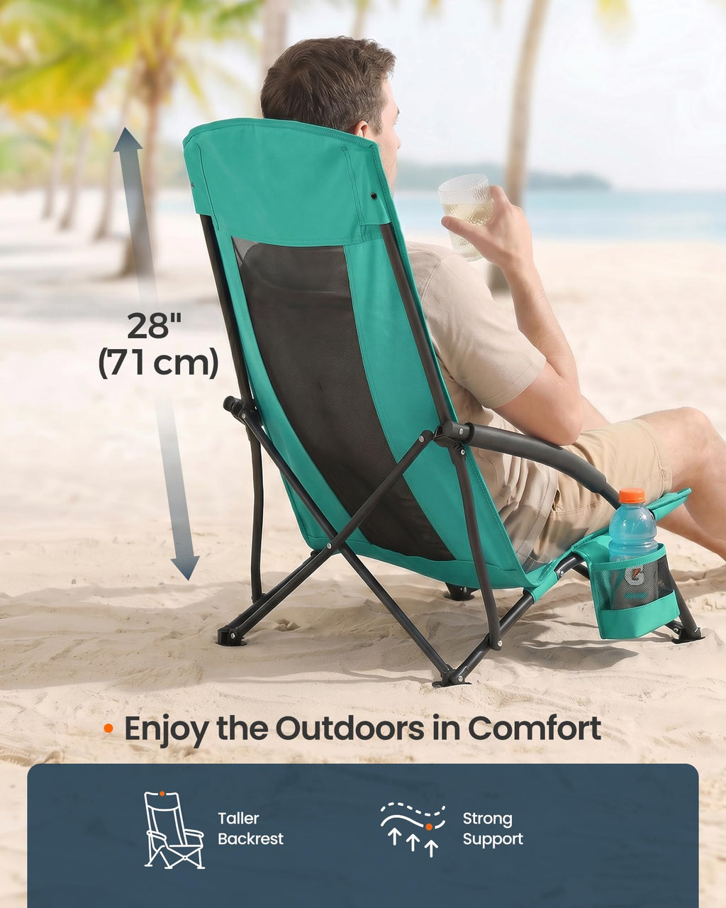 Portable Folding Camping Chair with Cup Holder, Set of 2, Green L190
