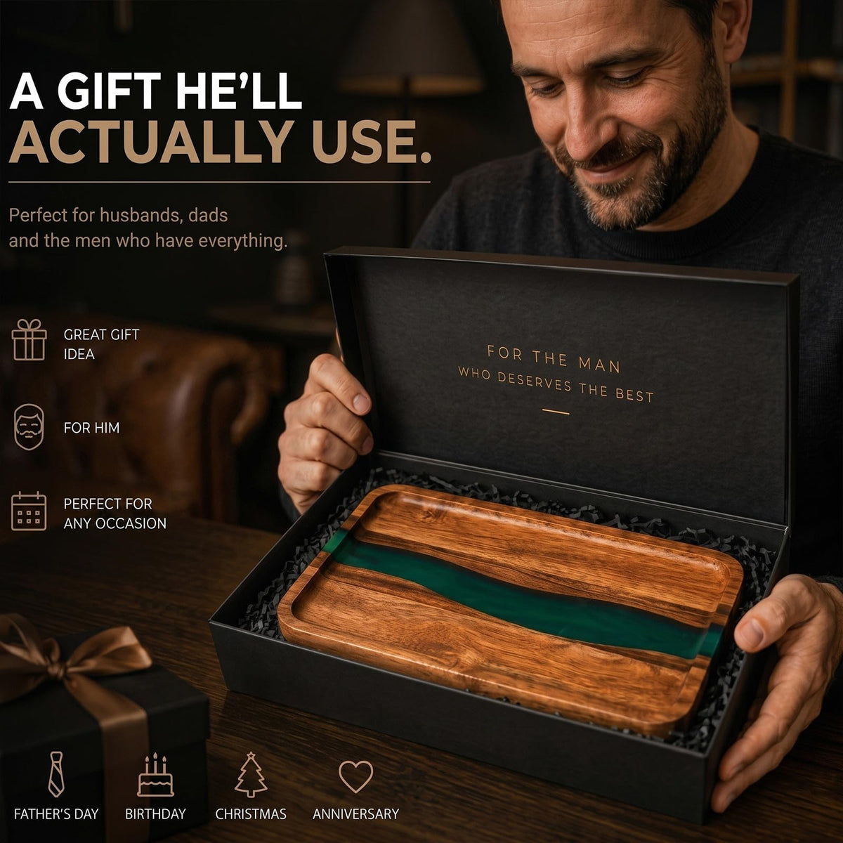 Turquoise Resin Acacia Wood Valet Tray F622
