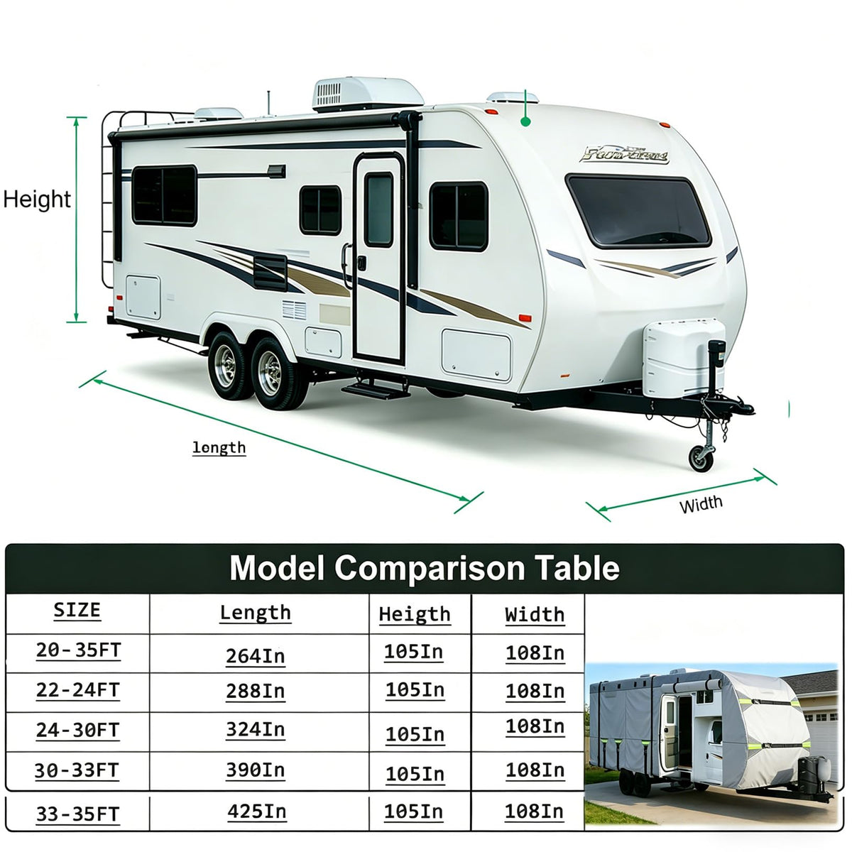 8 Layers 27'-30' Windproof Waterproof Rip-Stop RV Cover R5457