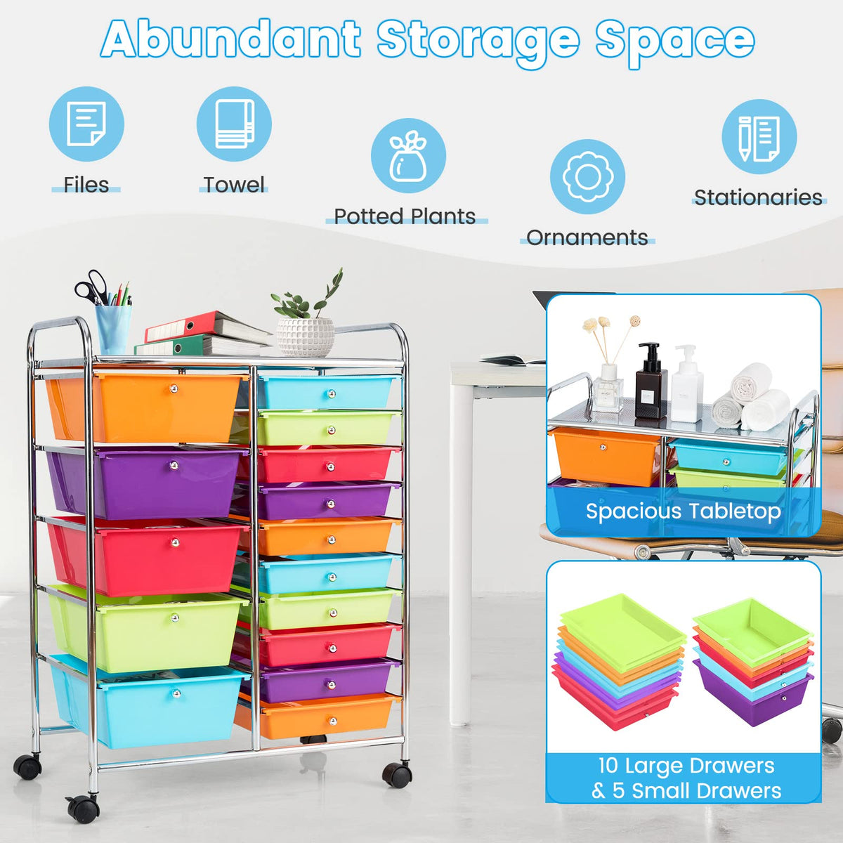 Multicolor 15 Drawer Rolling Storage Cart N148017