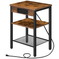 Side Table with Charging Station and USB Port, 3-Tier Nightstand with Adjustable Shelf, Rustic Brown G522