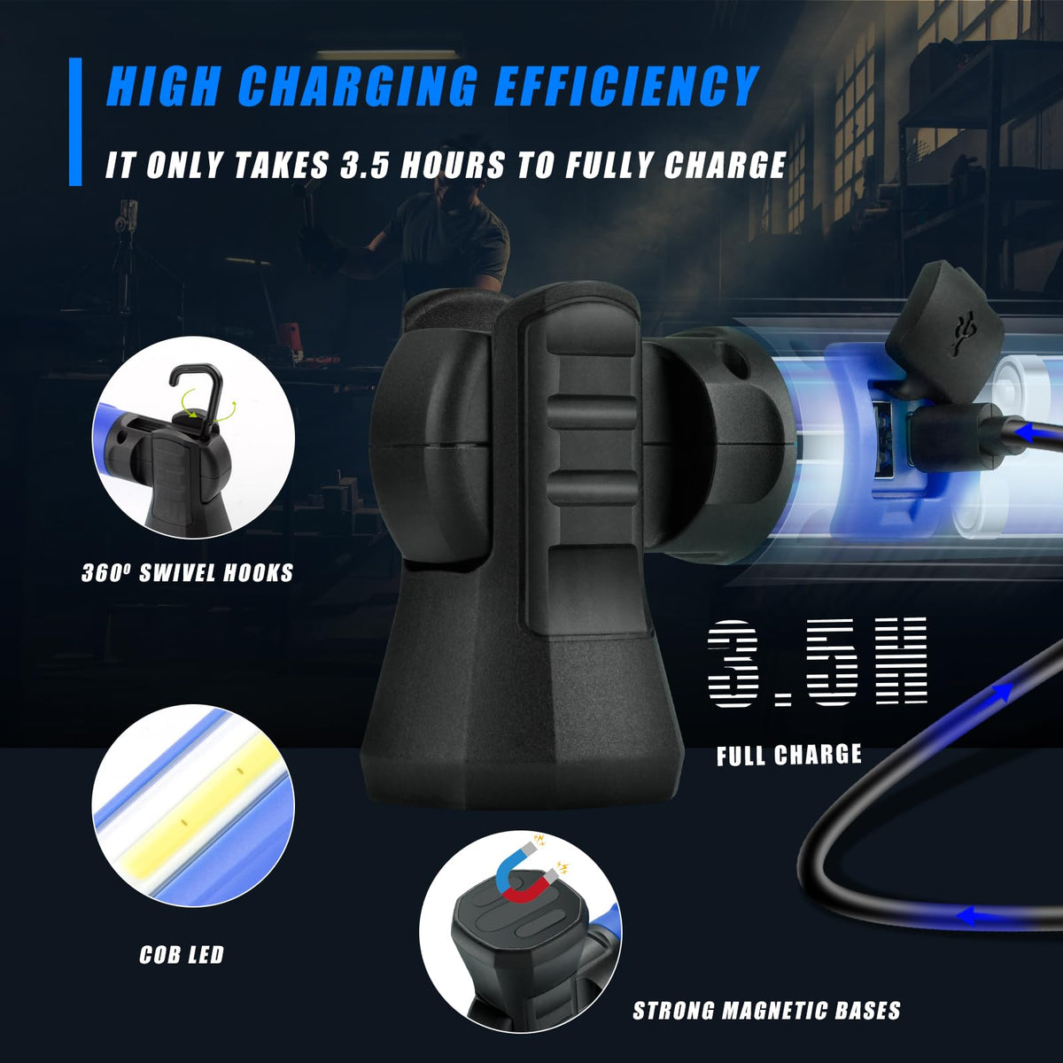 3000LM 5200mAh Rechargeable Magnetic IP54 Waterproof Cordless LED Work Light H521899