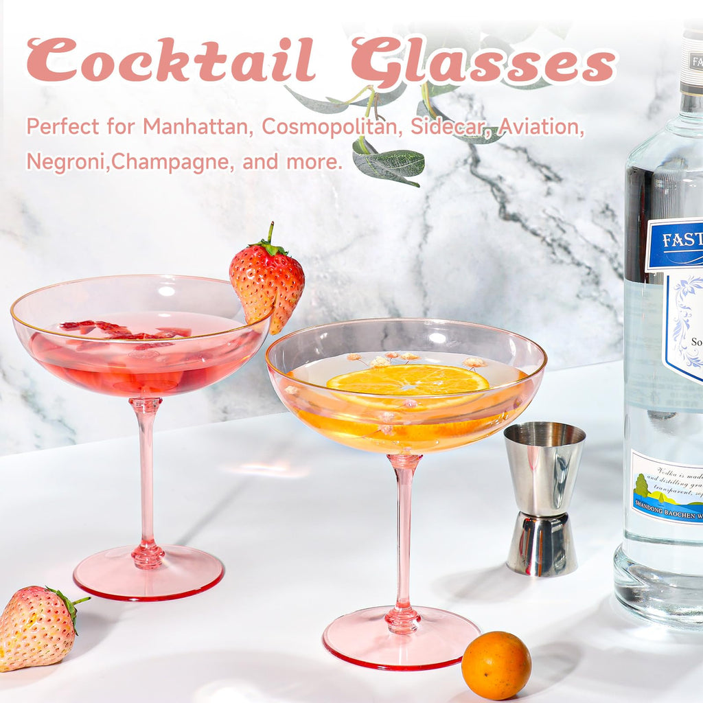 9oz Pink Plastic Martini Glasses Set K19735