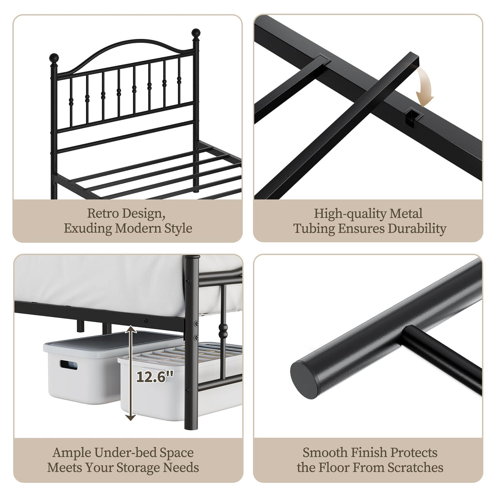 Twin Size Metal Platform Bed Frame with Headboard & Footboard X8711