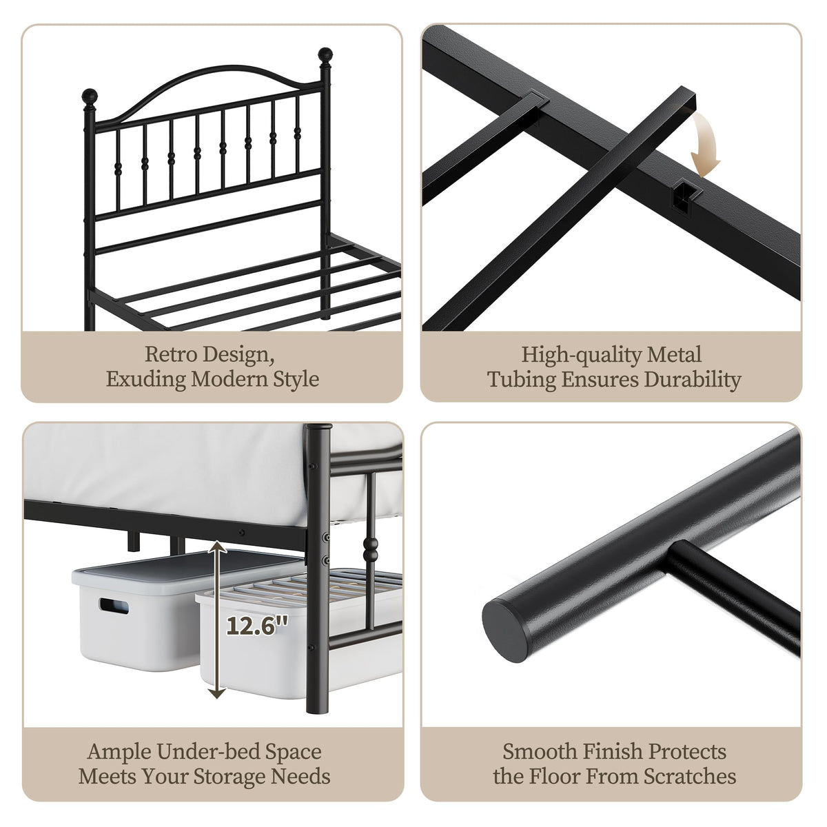 Twin Size Metal Platform Bed Frame with Headboard & Footboard X8711