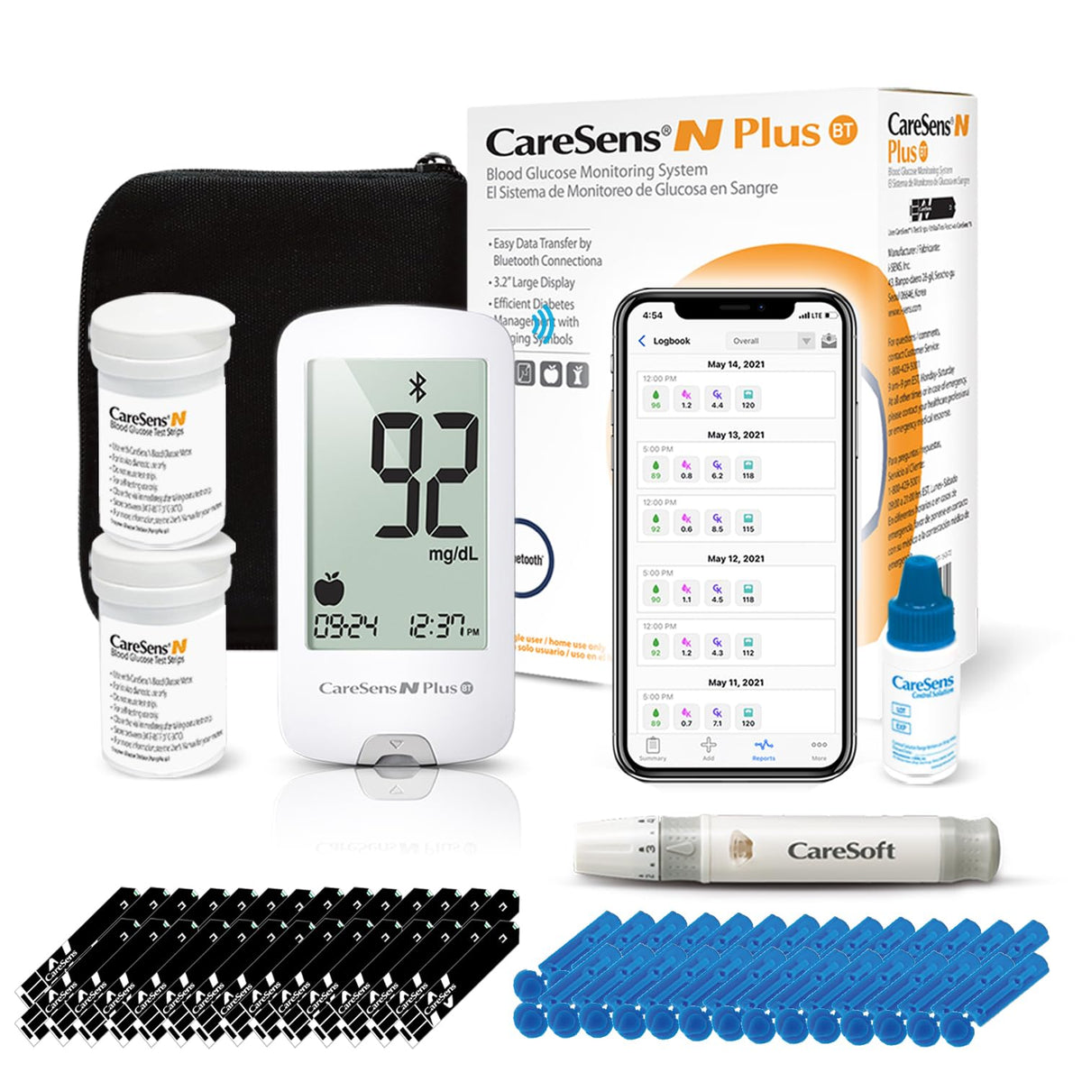 Bluetooth Blood Glucose Monitor Kit with 100 Test Strips and 100 Lancets Y140081