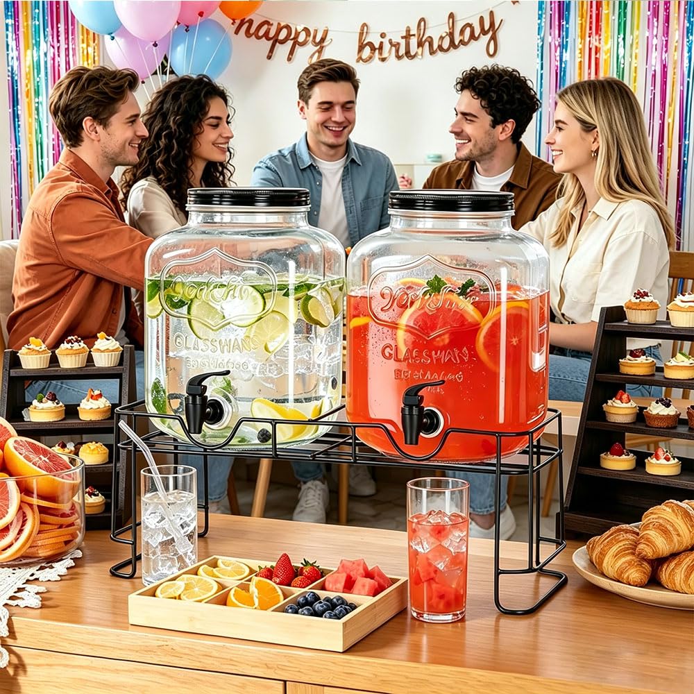 2 Pack 1.5 Gallon Glass Beverage Dispenser with Stand K5370