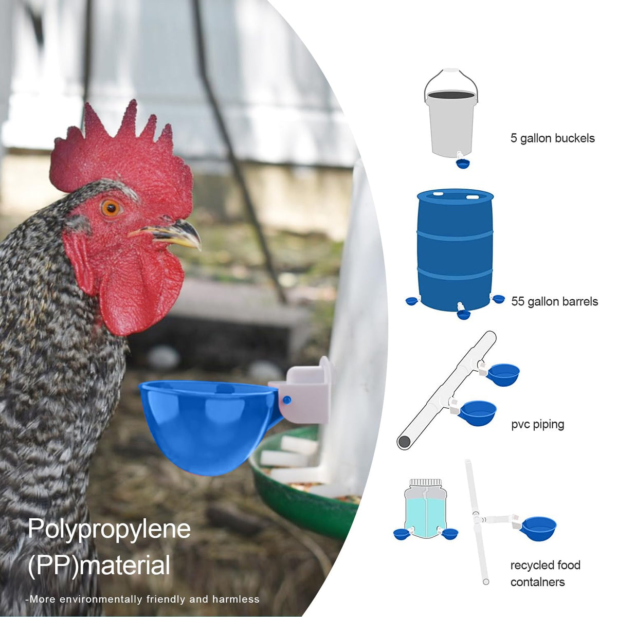 8 Packs Blue Large Chicken Waterer Cups S236