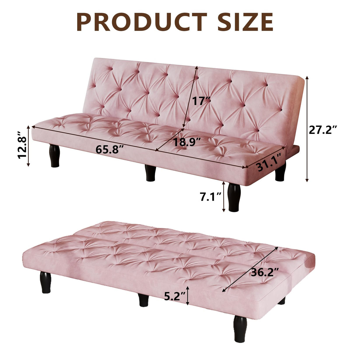 Pink Velvet Futon Sofa Bed P755