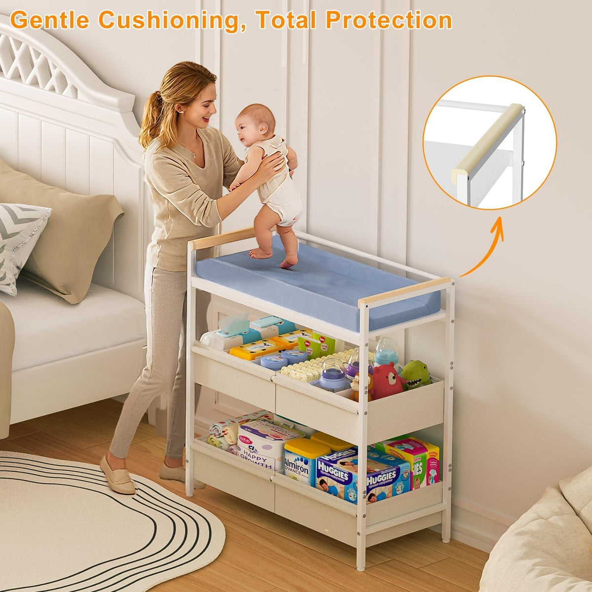 White Baby Changing Table with Storage W48765