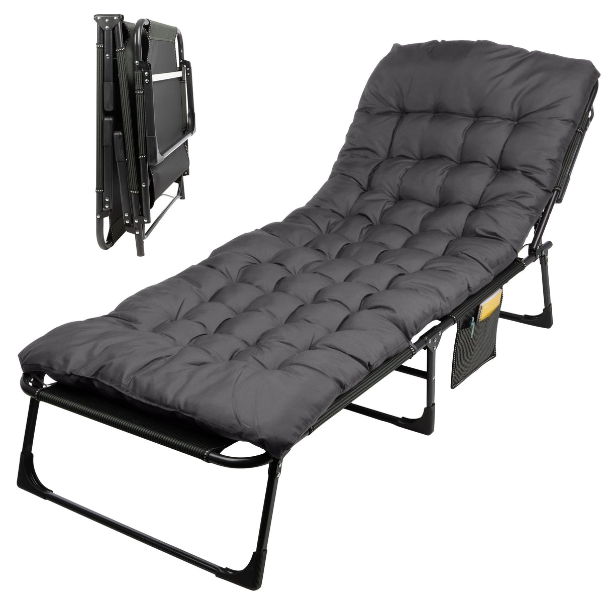 Folding Camping Cot with Mattress, Heavy Duty Foldable Bed with 3 Recline Positions, Gray E5993
