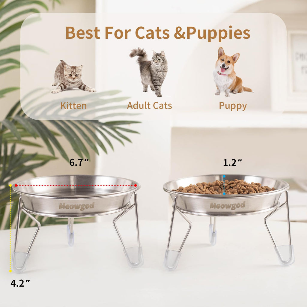 6.7" Elevated Stainless Steel Cat Bowls with Anti-Slip Stand W310