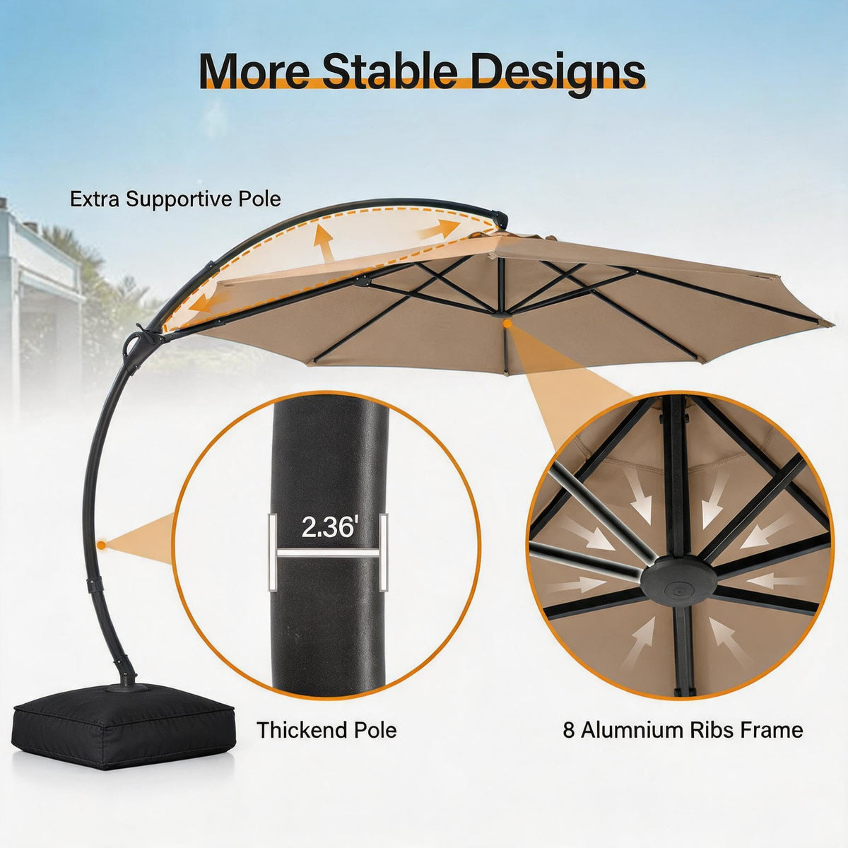Patio Cantilever Umbrella with Base W933733