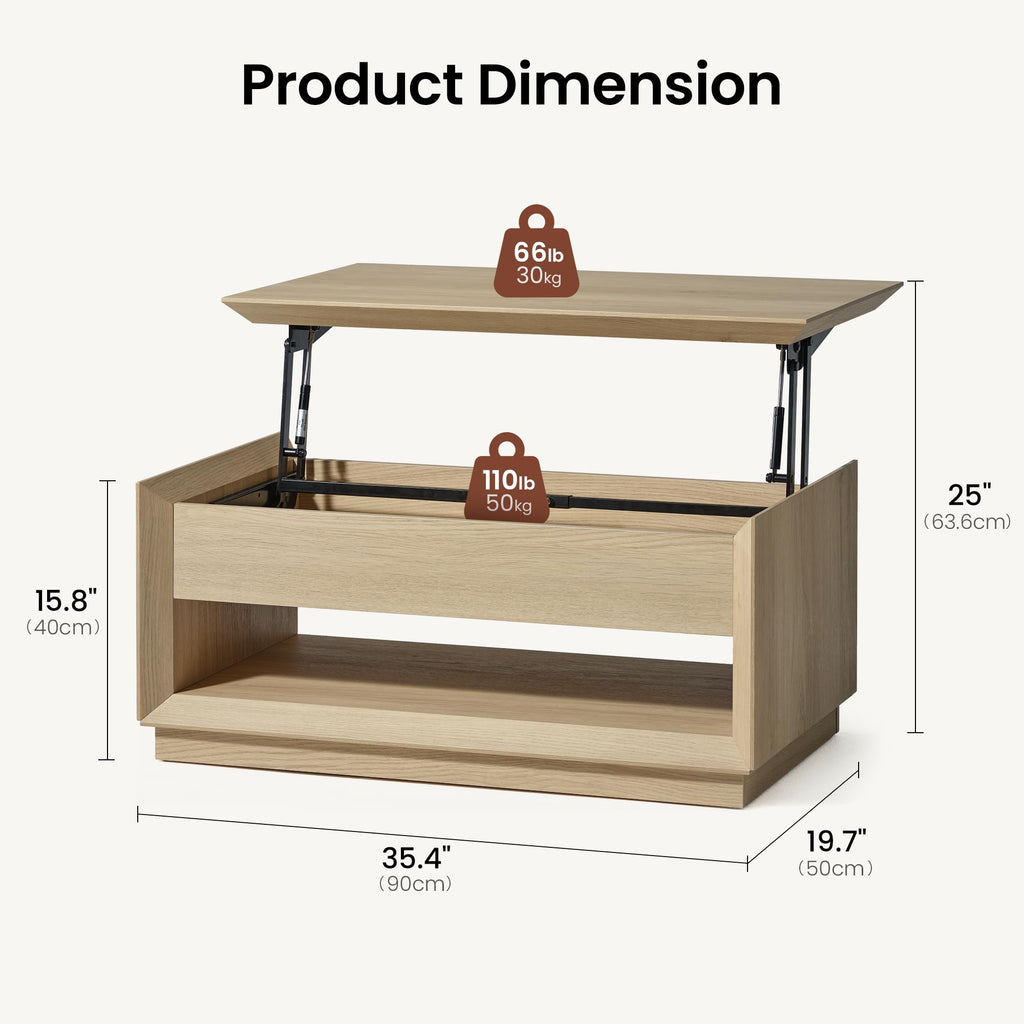 35" Lift Top Wood Coffee Table with Storage H1211