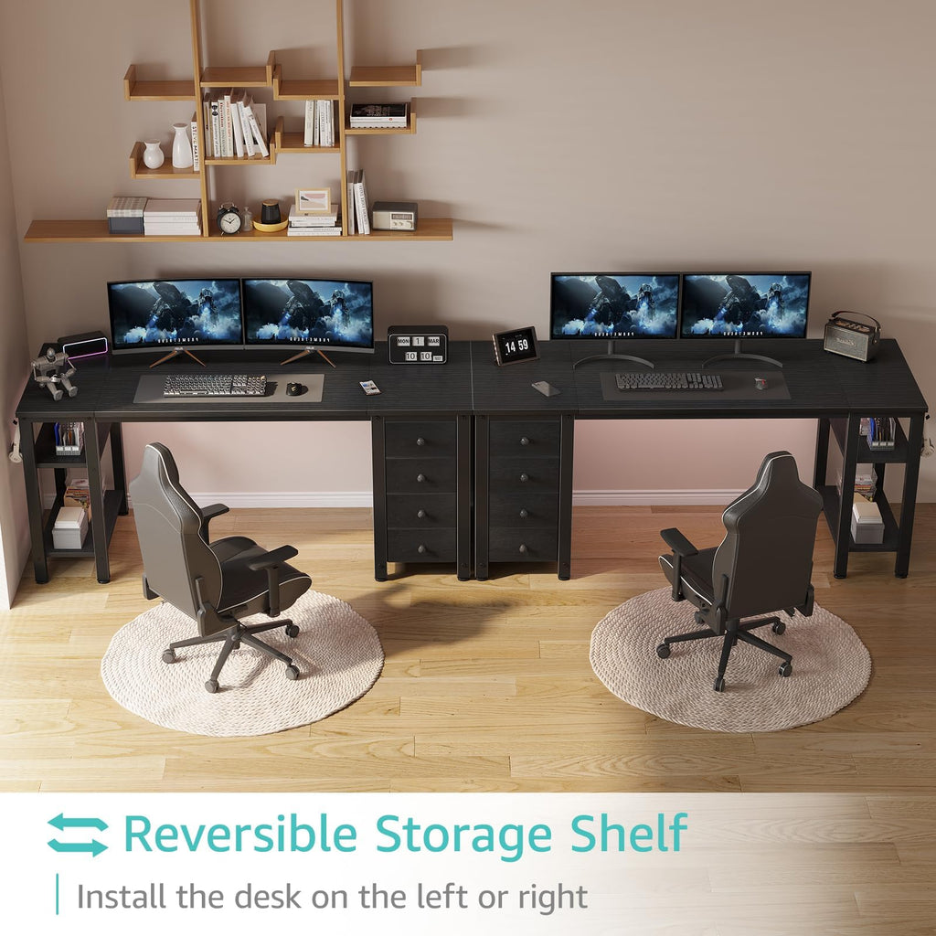 Black 55 inch Gaming Desk with 4 Drawers and Shelves E442