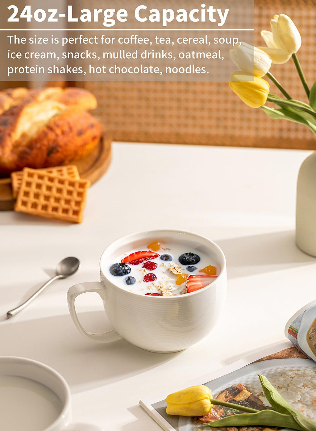 White Pasta Bowls Set of 4 and Jumbo Mugs Set of 4 E945694