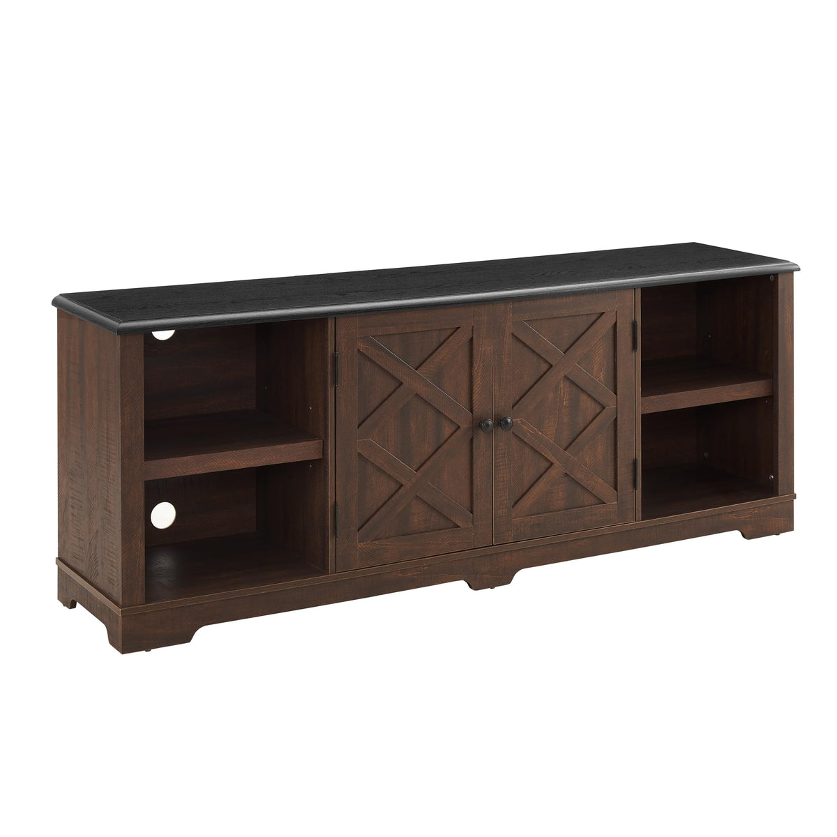 Espresso and Black TV Media Stand with Open Shelves and Closed Cabinets D82158
