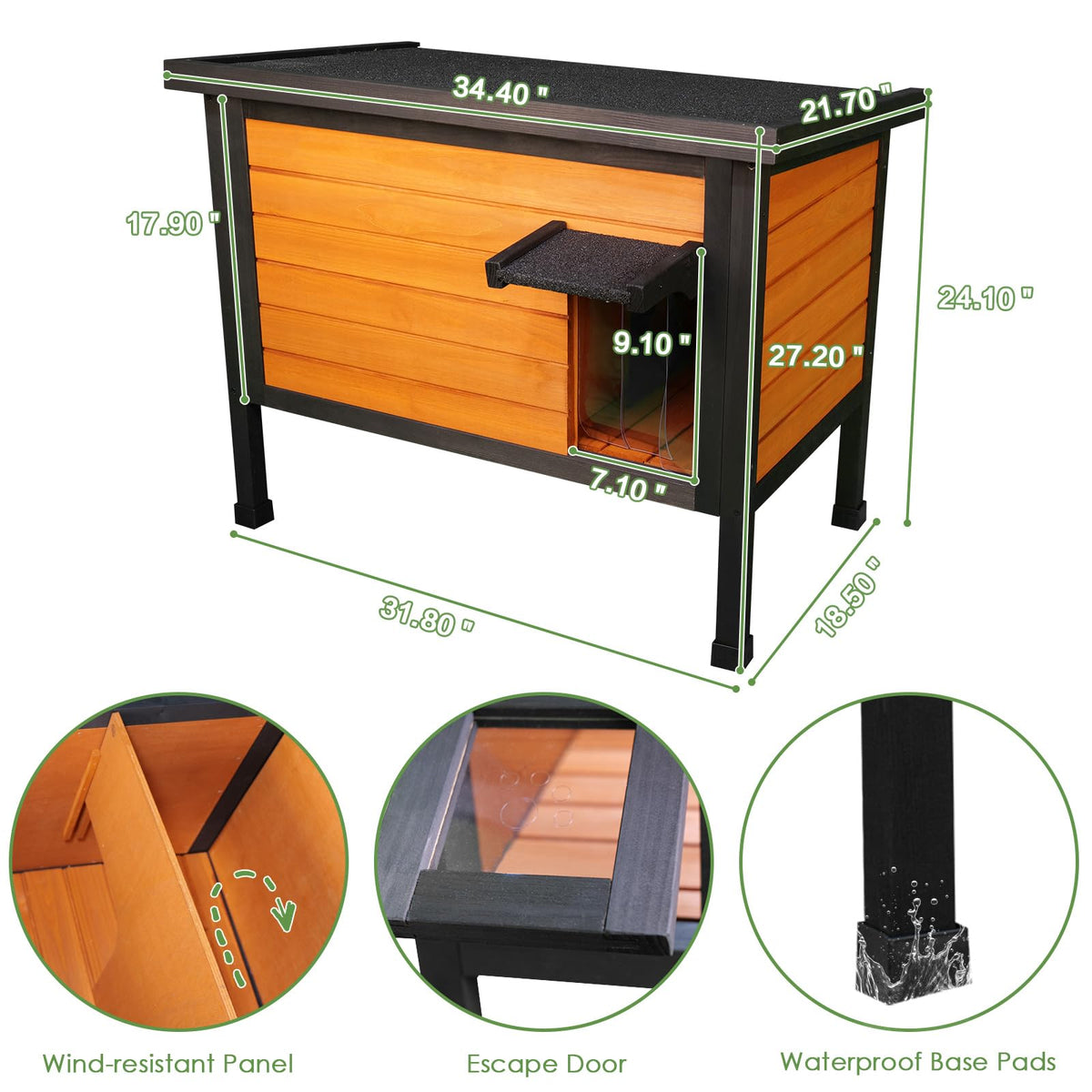 Outdoor Insulated Wooden Cat House I116936