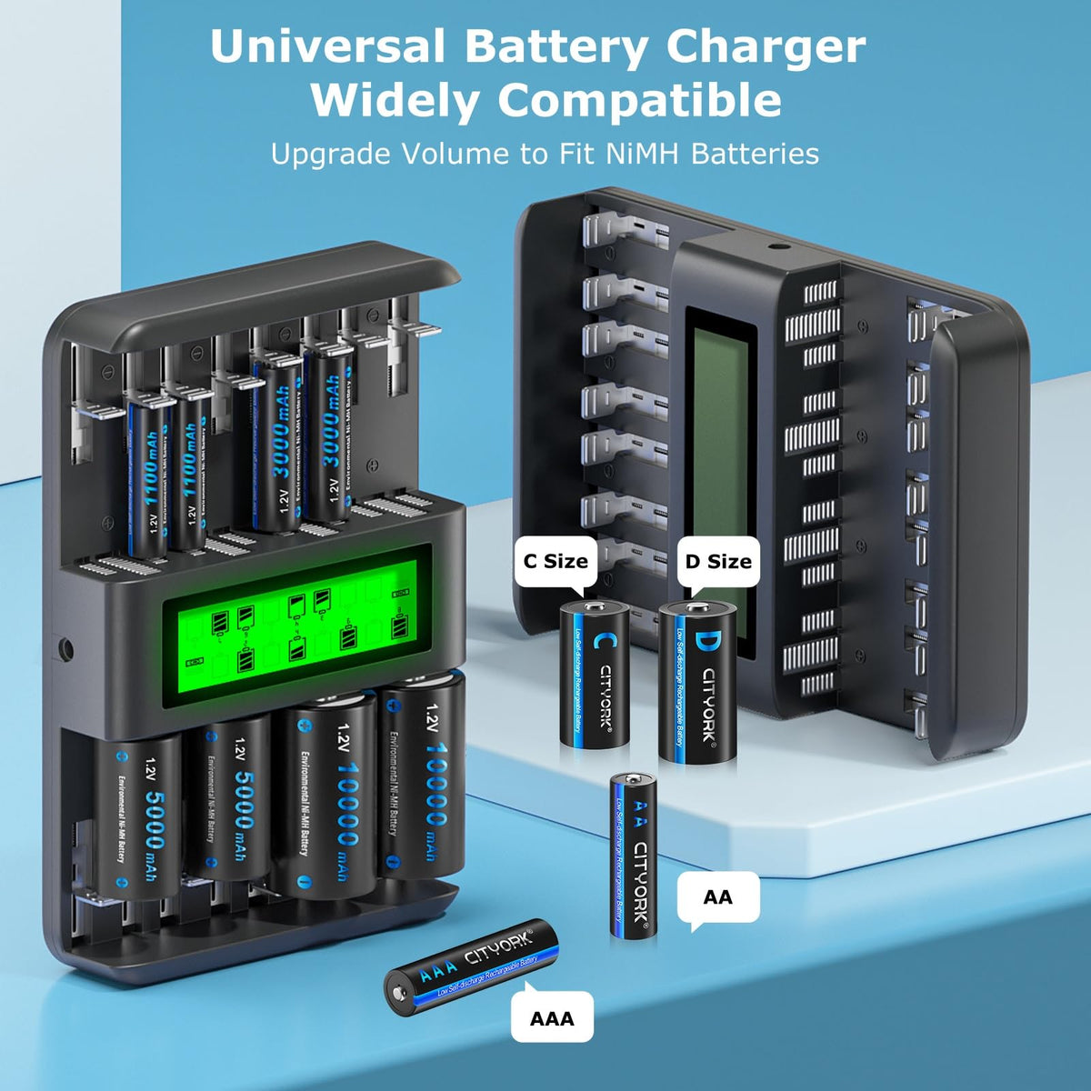 16 Bay Rechargeable Battery Charger with LCD Display V636