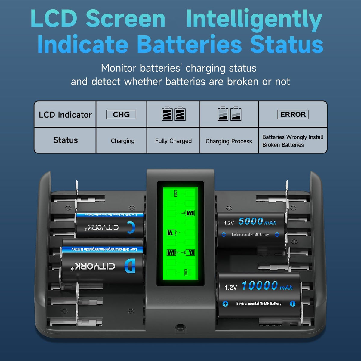16 Bay Rechargeable Battery Charger with LCD Display V636