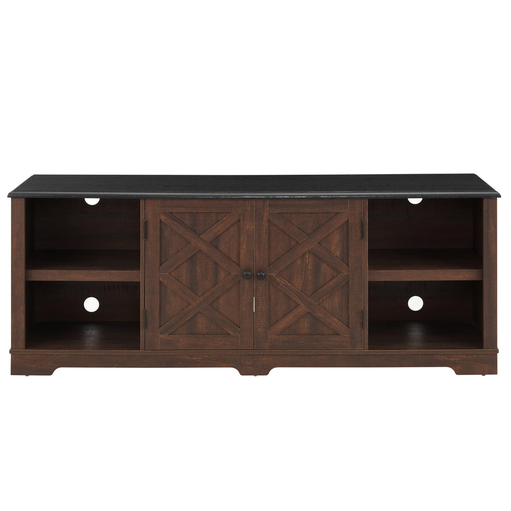 Espresso and Black TV Media Stand with Open Shelves and Closed Cabinets D82158